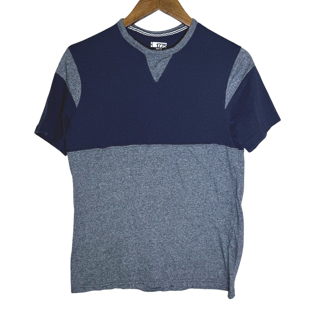 1775 Boys Colorblock T-Shirt Navy Blue Heather Grey Crew Neck Size M RN64866